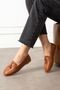 Padova Tan Leather Tasseled Wooden Bead Detailed Loafer Ballerina Casual Shoes - 2