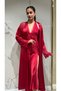 2 Piece Women's Satin Lace Detailed Long Dressing Gown and Nightgown Set Dowry Dress with Slit Shoulder Sleeves and Slit Lace Detail - 7