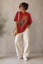 Minimal Double Floral Print Crew Neck Casual Unisex Oversize T-Shirt - Cotton Casual T-Shirt