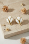 Elegant White Enamel Leaf Motif Yellow Tone Women's Bijouterie Earrings - 5