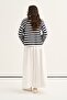 Women's Short Basic Long Sleeve Sweatshirt Navy Blue Striped - 4