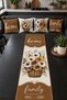 Brown Flower Basket Home Family Runner and Set of 4 Throw Pillow Covers
