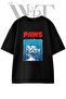 تي شيرت أسود كبير الحجم مطبوع بتصميم Paws Cat للجنسين