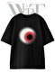 Red Halftone Circle Design Printed Unisex Black Oversize T-Shirt