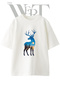 Deer Moon Forest Design Printed Unisex White Oversize T-Shirt