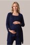 Women's Navy Blue Lace New Season Maternity Pajama Set with Nursing Features and Robe - 4