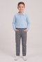 Boy's Baby Blue Long Sleeve Polo Collar T-Shirt Gray Ribbed Waist Canvas School Pants Bottom Top Set School Outfit