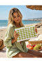 Women's Green-White Lined Clutch Bag - 3