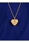 Gold Heart Medallion Necklace with Stone Figure - 3