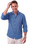 Blue 97% Cotton Muslin Fabric Breathable Summer Comfortable Cut Men's Shirt 2602619 - 2