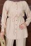 Drawstring Waist Stitched Detail Suit Tsd260253 Beige - 4