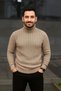 Men's Ribbed Sweater Full Turtleneck Knitwear Set of 2 Beige-Black - 2