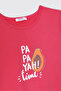 Girl's Printed Short Sleeve Fuchsia T-Shirt - 3