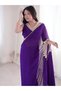 Purple Ready-to-Wear Georgette Saree with Mirror Lace Work - HRT8316 | Purple-Size:M-38-Inches - 3