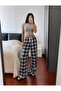 Plaid Patterned Lace-Up Relaxed Fit Wide-Leg Sweatpants / Pajama Bottoms - 5