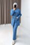 Women's stone detailed denim jacket and pants set - light blue - 2