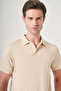Beige Polo Collar Short Sleeve Relaxed Fit Flexible Non-Curling Collar Technology T-Shirt 1011260176 - 4