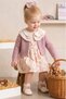 Baby Girl Dress with Bebe Collar, Floral Pattern, 100% Cotton Muslin Knitwear Cardigan - 2