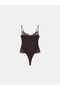 32730 Lace Detailed Strappy Bodysuit-Dark Brown - 6