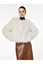 Faux Fur Coat Crop Long Sleeve Cowl Neck with Pockets - 4