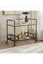 2 Tier Serving Trolley with Clear Glass Shelves, Welded Metal Frame Bar Cart with Lockable Wheels, Rolling Kitchen Cart, Modern Tea Coffee Drink Service Cart
