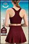 Women's Burgundy Shorts Swimsuit Set with Inner Boxer, 2 Layer Pockets, and Breast Pads for Gathering and Support - 6