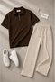 Premium Ribbed Ottoman Fabric Zipper Detailed Unisex T-Shirt and Pants Set Women's and Men's Set - 3