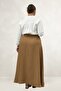 65004 Plus Size Self-Belted Buttoned Melange Skirt - Tan - 5