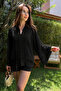 Button Detailed Drawstring Transparent Tencel Chinese Shirt - 5