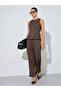 Brown Solid Wide Leg Trousers with Side Pocket