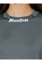 Grey Boxy Fit T-Shirt with Neck Print - 4
