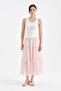 Women's buckle detailed lined belt elastic design long skirt - 7