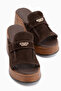 Roxana Brown Stone Detailed Wedge Heeled Women's Slippers - 4