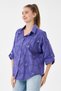 Women's Purple Italian Floral Embroidered Sequined Foldable Long Sleeve Oversize Poplin Shirt Size 40 - 44
