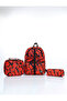Triple Set Waterproof Primary & Secondary School Backpack with Lunch Bag & Pen Holder - Red