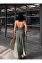 Women's Khaki Strappy V-Neck Backless Flowy Maxi Dress 8115 - 2