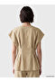Original Oval Neck Pleated Peplum Blouse - 4