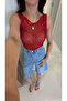 Ayazla Red Openwork Sleeveless Sequined Blouse