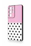 Samsung S21 Ultra Compatible Pink Striped Polka Dot Patterned Silicone Case - 4