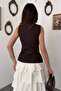 Women's Brown V-Neck Waist-Fitted Buttoned Vest with Fleto Pockets and Lining - 5