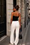 Women's Black Ribbed Fabric Beaded Strap U-Neck Slim Fit Summer Blouse - 3