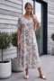 Italian Beige Pool Collar Short Sleeve Flared Cut Printed Casual Viscose Long Woven Dress 120 62 - 3
