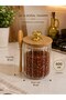 Striped Glass Spice Jar with Spoon 600 ml - Storage Container with Gold Ring Handle and Bamboo Lid Dh 57-59 - 2