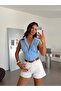Zero Sleeve Corset Detailed Shirt - Blue - 2