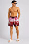 Men's Sailing Patterned Swim Shorts with Zipper Pockets and Mesh Lining, Quick Drying - Burgundy