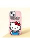 iPhone 13 Compatible Case Camera Protector Pink Silicone Couple Phone Case with Kitty Pattern