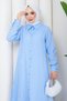 Women's Buttoned B.Blue Striped Hijab Shirt Dress - 5