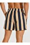 Men's Striped Swim Shorts with Pockets, Mesh Lining, Quick Drying, Lace-Up - Navy Blue Orange Mariposa Secr - 4