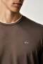 Men's Regular Cut Logo Detailed Round Neck Cotton Short Sleeve Brown T-Shirt - 5