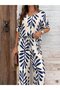 Women's Short Sleeve V-Neck Patterned Aerobin Blouse and Trousers Two-Piece Set - 5